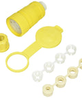 Locking NEMA L21-20R 20A 120/208V Power Connector, Yellow WetGuard components disassembled, showing rubber body and caps.