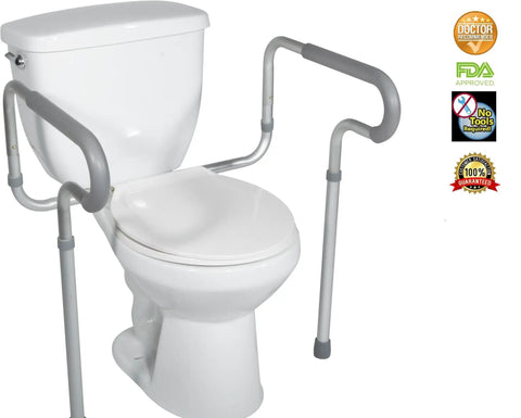 Toilet Safety Frame With Adjustable Legs And Arm Rail For Elderly Care, Bathroom Grab Bar For Stability, Anodized Aluminum Build