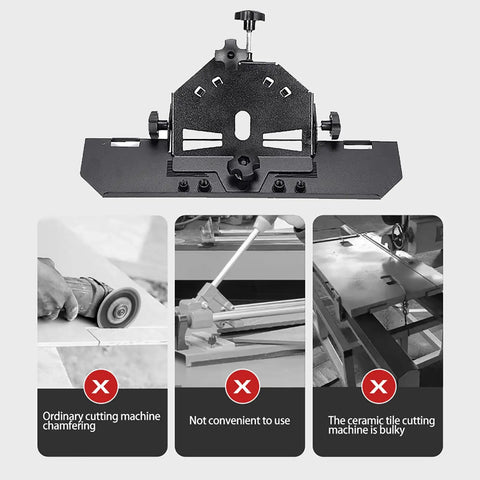 45 Degree Tile Chamfering Attachment for Angle Grinder Aluminum Alloy Frame Beveled Tile Cutter Miter Seat Chamfer Tool Easy Home DIY Grinder Accessory for Precise Bevels, black front view