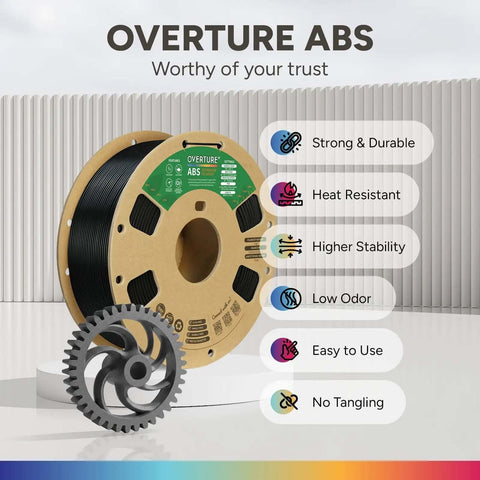 High-Strength ABS 1.75mm Filament For 3D Printers, Heat Resistant And Low Warping Black 1kg Spool with features