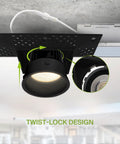 Trimless Recessed Ceiling Lights 4 Inch Led Downlight Fixture 18 Pack With Junction Box 5Cct Dimmable Selectable Color Tone showing twist-lock design.