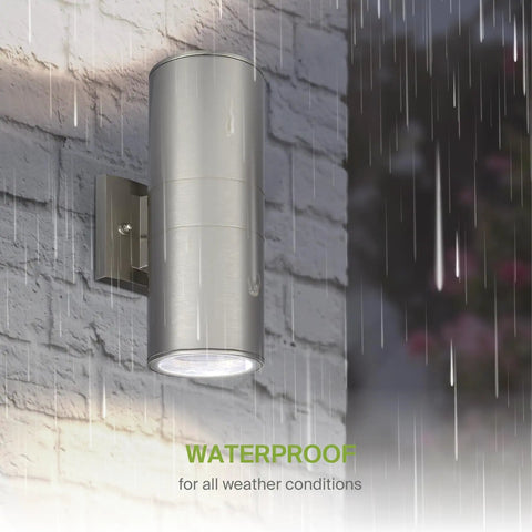 Two Light Outdoor Wall Light Fixtures Dope Dual Up Down Cylinder Sconce 120V E26 Sockets Weatherproof Steel Exterior Lighting For Front Door Porch Patio Works With LED CFL Incandescent Bulbs 2 Pack