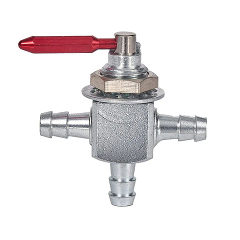 2 Pack Two Way Cut Off Fuel Valve Kit Replacement For Scag Husqvarna Lawn Boy Toro And More Inline Gas Petcock With One Quarter Inch Barbs And Hose Clamps, silver valve with red lever