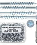 Tough As Nails Flat Head Zinc Coated Steel Screws For Particle Board And Cabinet Hinges No Sweat Furniture Assembly With Included Driver Bit, #8 x 2 inch, 2 lb pack.