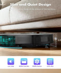 Side view of Robot Vacuum And Mop Combo With 3500Pa Suction, Kickass WiFi App Control And Remote, low under couch, hardwood floor.
