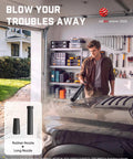 Man using Straight Up Lightweight Cordless Leaf Blower With Three Speed Settings And Fast Type C Charging on car hood for cleaning.