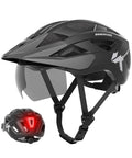 Lightweight Adult Bike Helmet With USB Rechargeable Rear Light, Detachable Magnetic Goggles, OTG Visor, black color