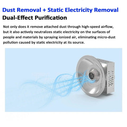 Heavy Duty Antistatic Nozzle For Air Shower System Kicks Static To Curb Instantly With Rapid Ion Blower, silver nozzle showing airflow.