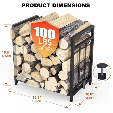15.5 Inch Compact Metal Firewood Rack With Built In Fire Blower For Indoor And Outdoor Use With Fireplaces Stoves And Grills Black Tough As Nails Steel Build Ideal For Drying Stacking And Storing Firewood In Small Spaces holding logs with 100 lbs capacity sticker