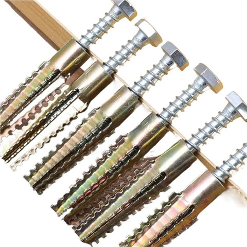 30 Sets Metal Serrated Expansion Tube Screws for Concrete and Drywall Anchors Kit Self Drilling No Prep Install Premium Yellow Zinc Plated Carbon Steel Fasteners for Rust Resistant Heavy Duty Wall Mounts, metal anchors