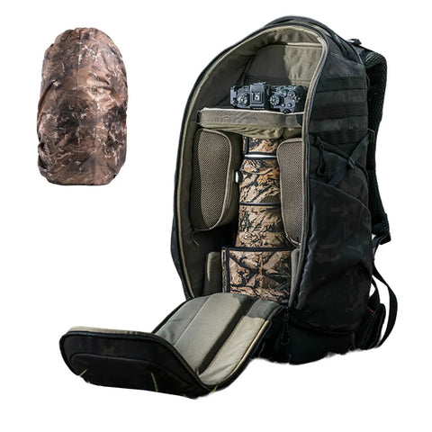 Pro Telephoto Lens Backpack For DSLR And Mirrorless Gear With 600 To 1200mm Support Big Opening Access showing interior compartments
