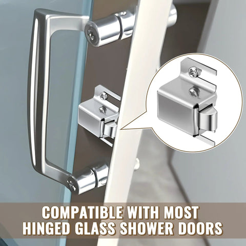 Sweet Upgrade Two Pack Silver Shower Door Latch Replacement designed for quick swap installation on hinged glass doors.