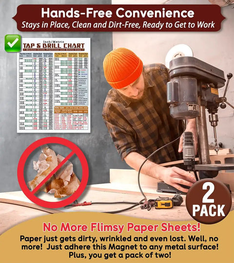 Top Shelf Magnetic Tap Drill Metric Conversion Chart Pack Of 2 At 8.5By11 Inches strong wall mount on metal surface.