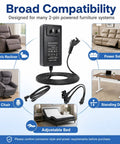29V 24V 2A Universal Recliner Power Supply Plug In Adapter For Electric Chair Sofa Couch Lift Motor Standing Desk Replacement Wall Cord Fits Okin Limoss Delta Drive BetaDrive Motors And Most Brands with power connections and cord.