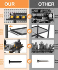 Comparison between Heavy Duty Power Tool Organizer Wall Mount and other tool shelving, featuring design and material differences