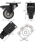 Built Tough As Nails Heavy Duty 3 Inch Polyurethane Swivel Caster Wheels With Safety Brakes Set Of 4 showing dimensions and design.