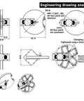 Engineering drawing of Five-Position Dichroic Filter Wheel for Telescopes, showing slim cage design under 1.1mm, holds 5 filters.