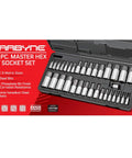 33 Piece Hex Socket Master Set For SAE And Metric Allen Bits In Quarter Inch, Three Eighth Inch, And Half Inch Drives, S2 Steel