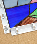Nail Your Stained Glass Panels With This Slick Layout Block System Featuring 12 Square Templates In 16 6 And 3 Inch Sizes Plus 50 Aluminum Push Pins To Keep Designs Tightly Squared Up For No Sweat Crafting with aluminum push pins securing stained glass.