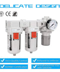 Three Eighth Inch NPT Air Drying System with Dual Five Micron Brass Filters and Regulator, Semi Auto Drain, Poly Bowl