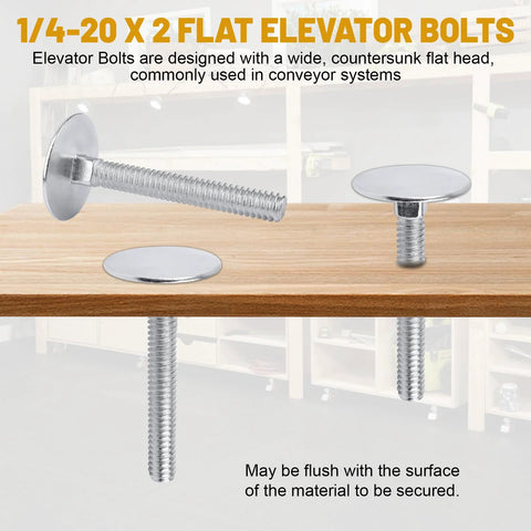 Elevator bolts, flat head, 1/4-20 x 2, zinc-plated; 10-pack for roll-up doors and fixtures