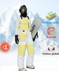Person wearing Waterproof Insulated Ski Bibs For Men And Women with snowboard in snowy mountains