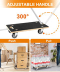 Premium Heavy Duty Rectangular Wood Platform Dolly With Handle For Moving Furniture, 300° adjustable handle, shown hauling boxes.