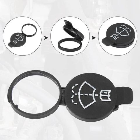 Windshield Washer Fluid Reservoir Cap Replacement For Buick LaCrosse Regal Verano Encore Enclave CTS ATS XTS SRX Black Direct Fit Premium Go To Durable Build For Daily Drivers Rides shown in multiple angles.