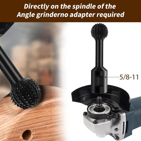 Ball Grinding Head For Angle Grinder Attachment Sphere Rotary Burr With 5/8-11 Threads shown installed on angle grinder.