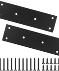 Heavy Duty Bulletproof Black Mending Plates For Wood Furniture And Fence Fixes, Double Wide Steel Brace Brackets With Rust Proof Coating And Hardware, No Fuss 2 Pack with screws