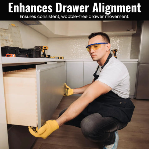 Top Shelf Kitchen Drawer Guide Rollers With Reinforced Steel Brackets And Tough Nylon Wheels For Smooth As Butter Sliding Cabinet Operation Repair Kit Pack Of Four installation in progress.