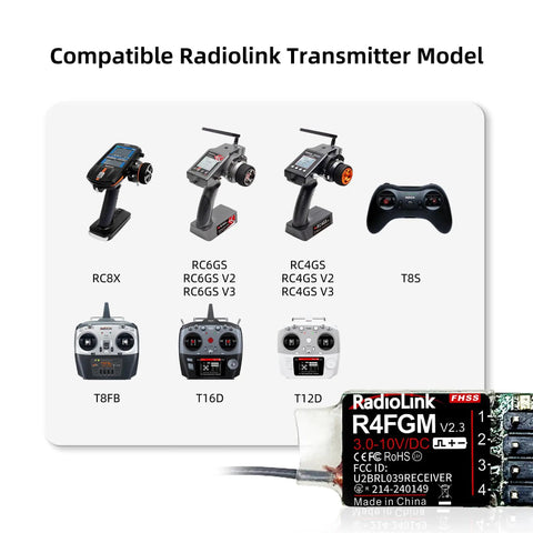 4 Channel Tiny RC Gyro Receiver compatible with Radiolink RC8X, T8S, T8FB, RC4GS V3, RC6GS V3, T12D, T16D transmitters