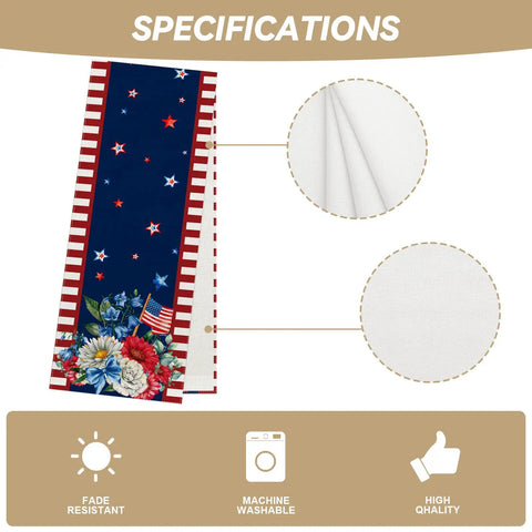 Patriotic Table Runner 13x72 Inches Watercolor Style Red White And Blue American Flag Stars For Fourth Of July Memorial Day