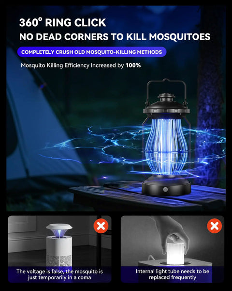 Rechargeable Bug Zapper Cordless Portable Hanging Electric Mosquito And Fly Killer With Light for indoor and outdoor use.