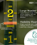 Close-up of Giant 21 Inch Outdoor Rain Gauge For Pros, showing large numbers, visibility float, and debris shield, USA made.