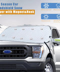 Magnetic Windshield Snow And Ice Cover With Side Mirror Hooks, Foldable Sun Shade For Large SUVs Trucks And MPVs on truck