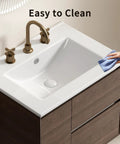 24 Inch Bathroom Vessel Sink, Ceramic Vanity Sink Top with Pre-Drilled Holes, easy-to-clean design with faucet on countertop.