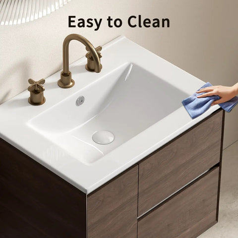 24 Inch Bathroom Vessel Sink, Ceramic Vanity Sink Top with Pre-Drilled Holes, easy-to-clean design with faucet on countertop.