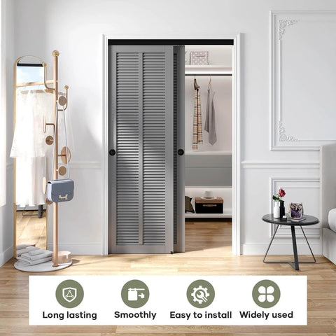 Bypass Double Sliding Pocket Door Hardware Kit For 4 Ft By 48 Inch Track, Commercial Grade Aluminum, Beastly Quiet Ball Bearing Rollers