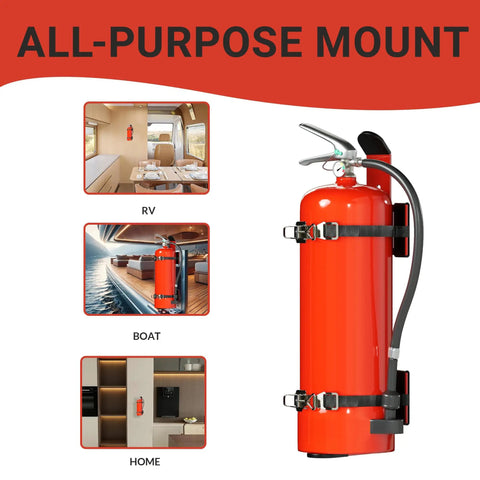 Heavy-Duty Fire Extinguisher Mount for 2.5-5 lb Dry Chemical Extinguishers in RV, boat, home settings with anti-vibration bracket