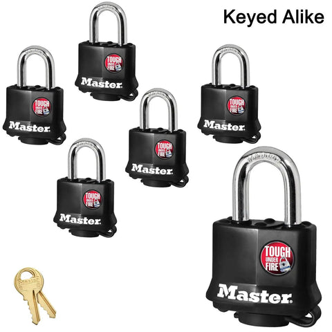 Six Keyed Alike Padlocks With Thermoplastic Coating, Weatherproof Lock Set With 12 Keys, Built Tough As Nails Security, Model 311KA-6