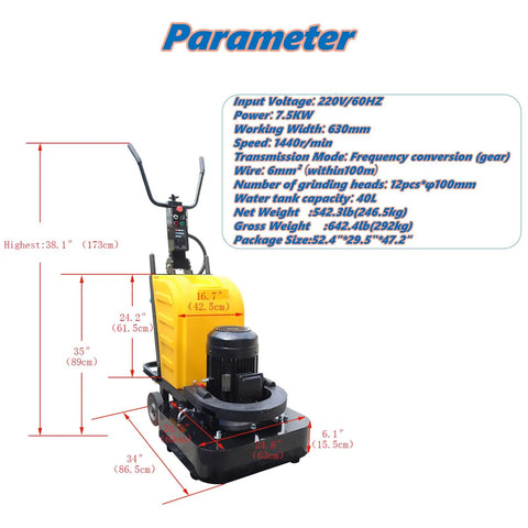 Beefy 12 Head Planetary Concrete Floor Grinder Polisher With Dust Collector Wet And Dry Grinding 220V 7.5kW side view