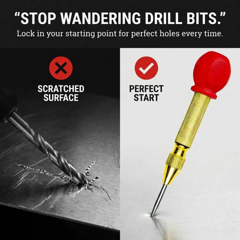 Heavy Duty Automatic Center Hole Punch Boss Level Adjustable Spring Guide With Hardened Steel Tip And Slick Cushion Grip for perfect drilling starts on metal.