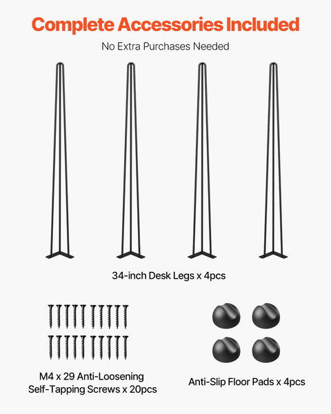 Complete accessories for Hairpin Table Legs 34 Inch Black Set Of 4 Beefy Heavy Duty Desk Legs With 880 Lbs Total Load Capacity