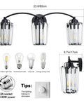Crystal Vanity Light Fixture For Bathroom Modern Black Vanity Lights With Elegant Crystal Accents E26 Base Bulb Excluded