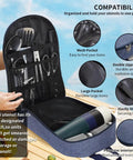 Open camping utensil set in an organizer bag with tongs, spatula, and knife, labeled features. Ultimate Must Have Camping Utensil Set For Outdoors RV Campers Includes Tongs Spatula Knife Scissors Spoons Bottle Opener Cutlery And Serving Utensils Perfect For Hiking Travel Picnics And Barbecues