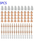 Grab Your 85Pcs Plasma Cutter Consumable Kit Set Perfect For PT31 40 Torch And CT312 Models With Tough Metal Ceramic Nozzles That Last Longer And Cut Smoother - 85 piece set of copper contacts and ceramic nozzles.