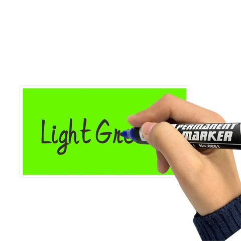 Hand writing on 3 X 5 Inch Rectangle Adhesive Color Coding Stickers Fluorescent Green 250 Count Pack With Dispenser Box