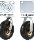 Two Pack Pneumatic Rubber Wheel Casters With Swivel And Fixed Steel Brackets Featuring Rock Solid Double Ball Bearings And Slick Rolling For Heavy Duty Carts