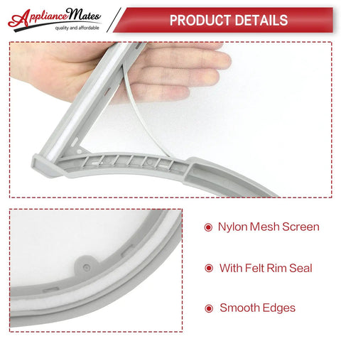 Close-up of Dryer Lint Filter With Felt Seal For LG And Kenmore Dryers Replacement Part 1266857 AP4440606 showing nylon mesh screen